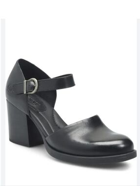 Born Haida Women's Leather Mary Jane Block Heel Pump Handcrafted Shoes Black 9.5